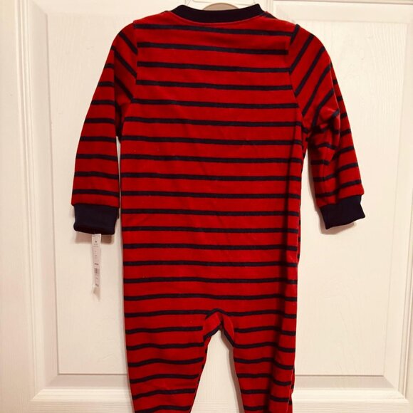 Carter’s Baby Footed Fleece Sleeper Red Penguin Striped 18 Months - Picture 3 of 8